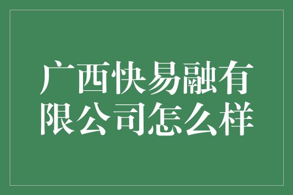 广西快易融有限公司怎么样