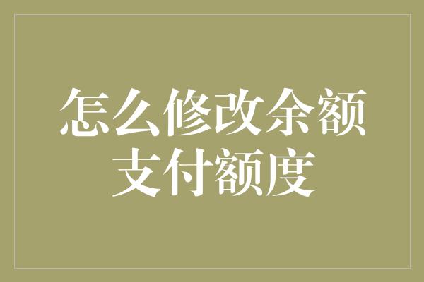 怎么修改余额支付额度