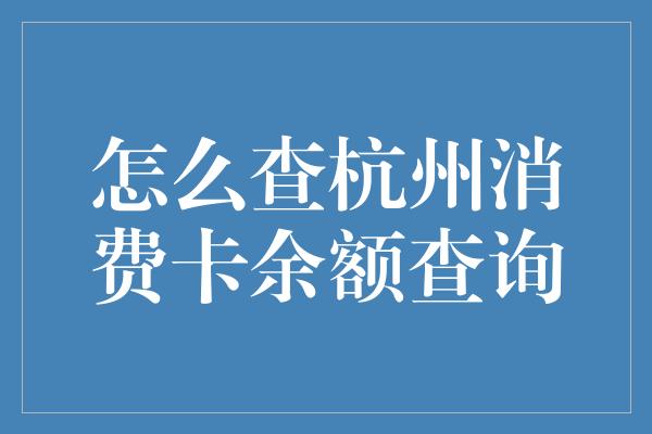 怎么查杭州消费卡余额查询