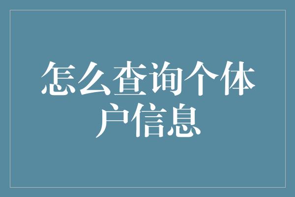 怎么查询个体户信息