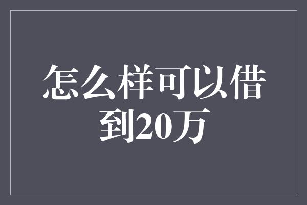 怎么样可以借到20万