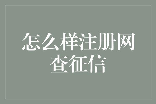 怎么样注册网查征信