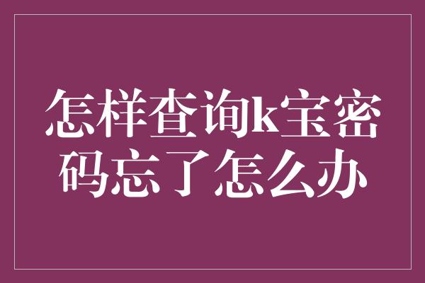 怎样查询k宝密码忘了怎么办