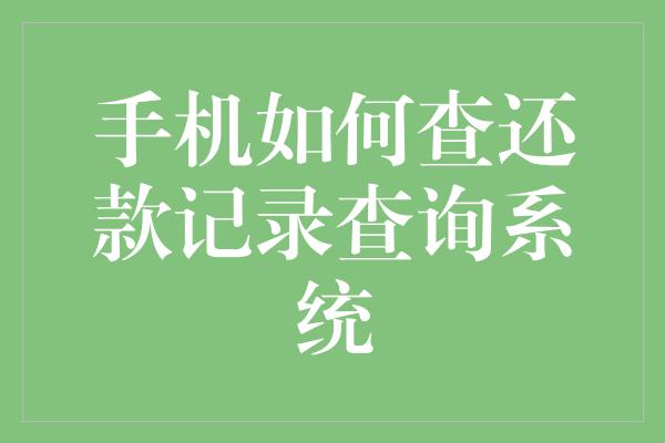 手机如何查还款记录查询系统