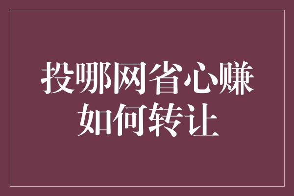 投哪网省心赚如何转让