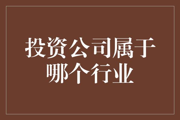 投资公司属于哪个行业