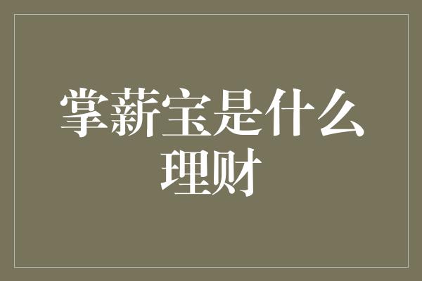 掌薪宝是什么理财