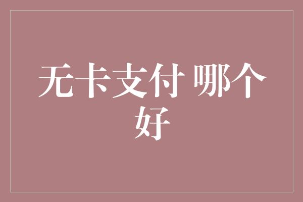 无卡支付 哪个好