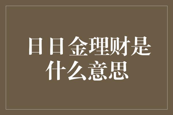 日日金理财是什么意思