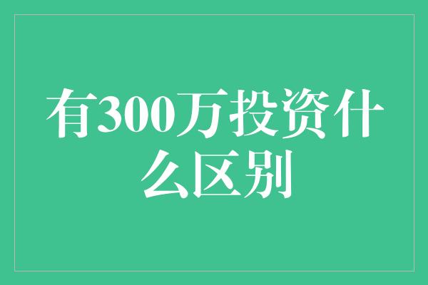 有300万投资什么区别