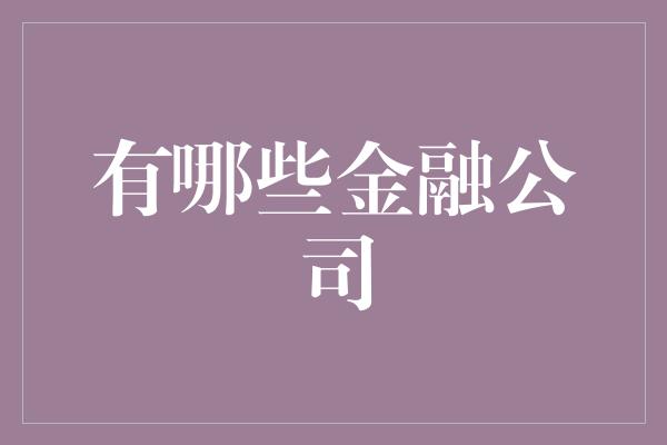 有哪些金融公司