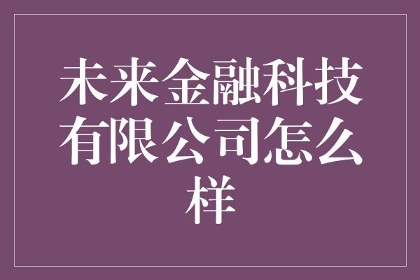 未来金融科技有限公司怎么样