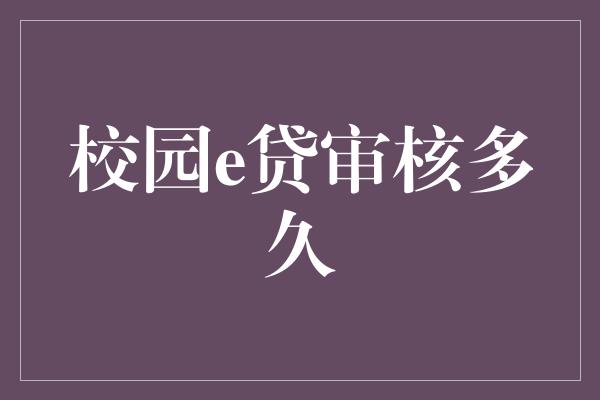 校园e贷审核多久