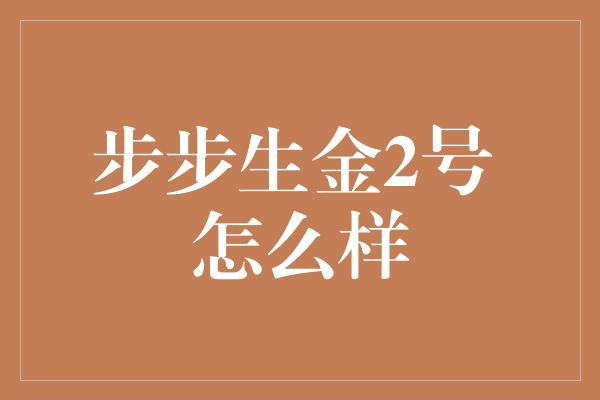 步步生金2号 怎么样