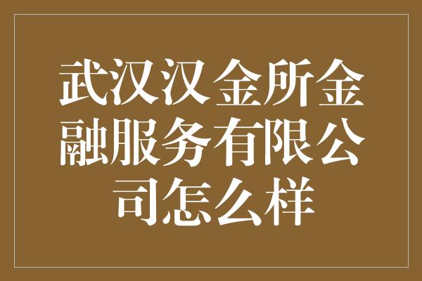 武汉汉金所金融服务有限公司怎么样