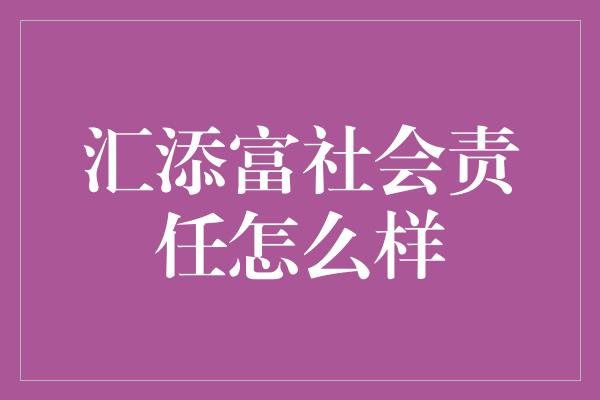 汇添富社会责任怎么样