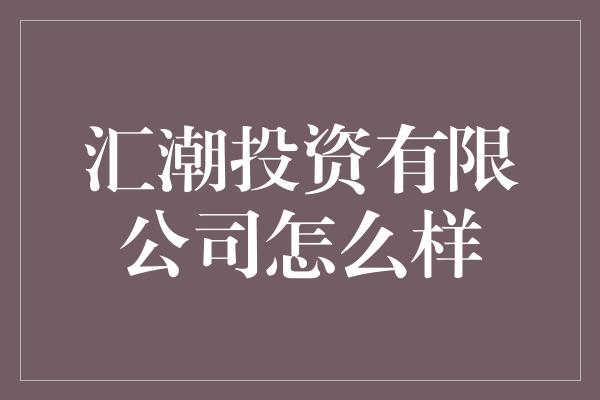 汇潮投资有限公司怎么样