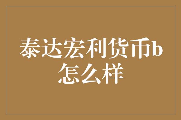 泰达宏利货币b怎么样