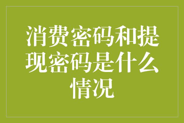 消费密码和提现密码是什么情况