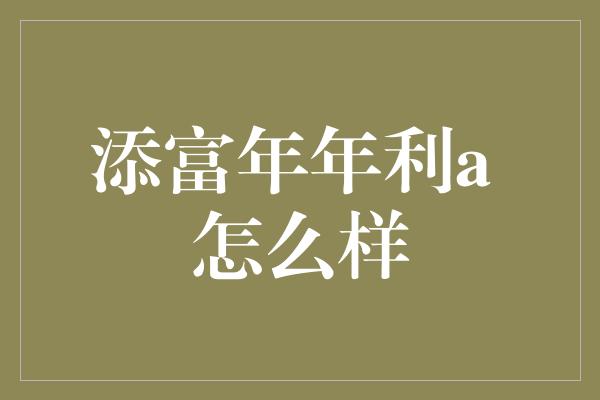 添富年年利a 怎么样