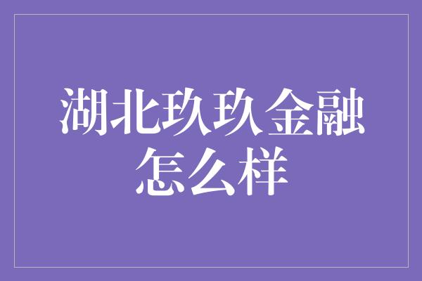 湖北玖玖金融怎么样