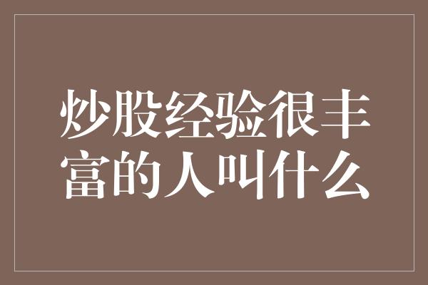 炒股经验很丰富的人叫什么