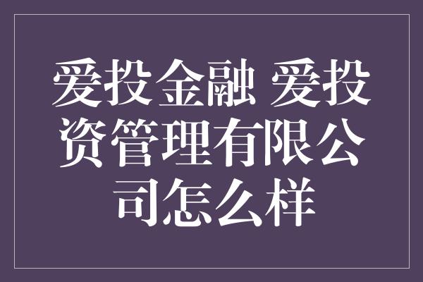 爱投金融 爱投资管理有限公司怎么样