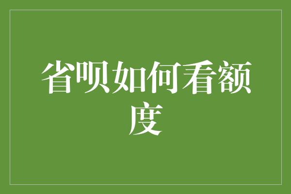 省呗如何看额度