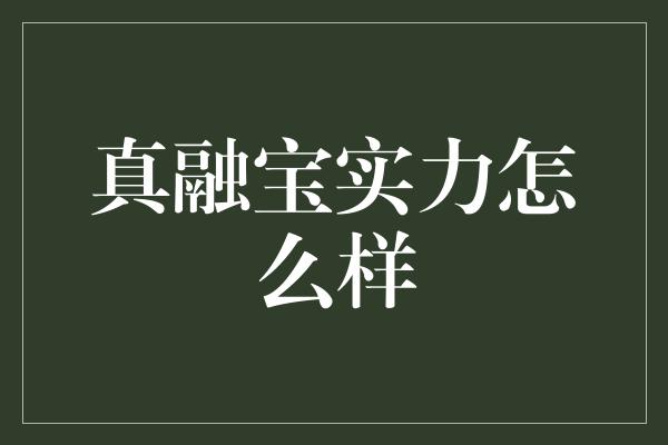 真融宝实力怎么样