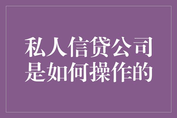 私人信贷公司是如何操作的