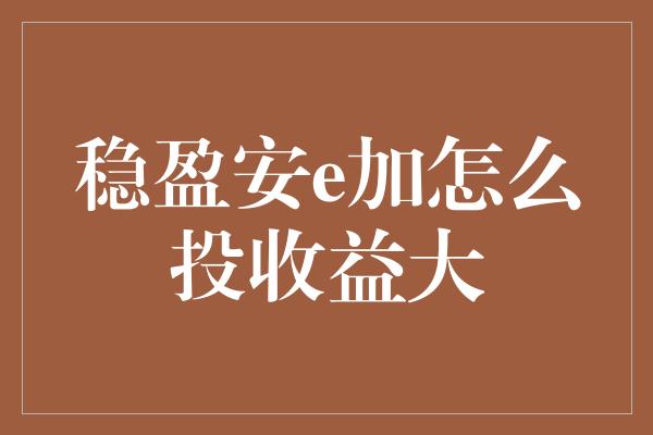 稳盈安e加怎么投收益大