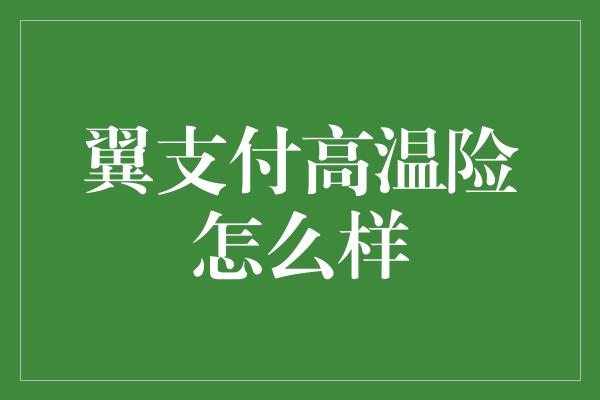 翼支付高温险怎么样