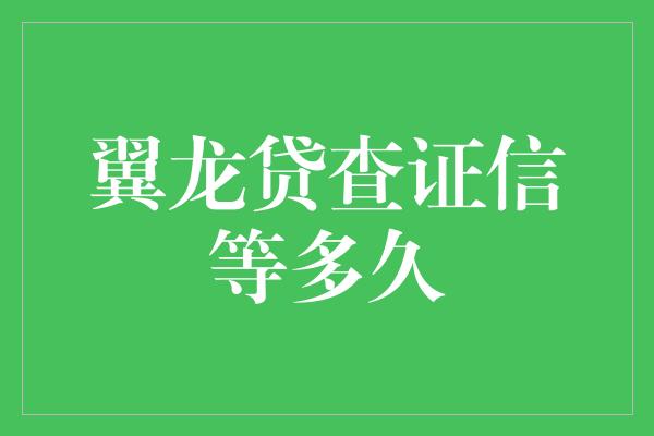 翼龙贷查证信等多久