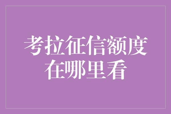 考拉征信额度在哪里看