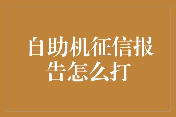 自助机征信报告怎么打