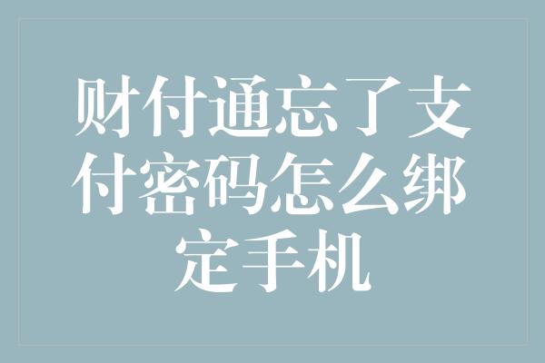 财付通忘了支付密码怎么绑定手机