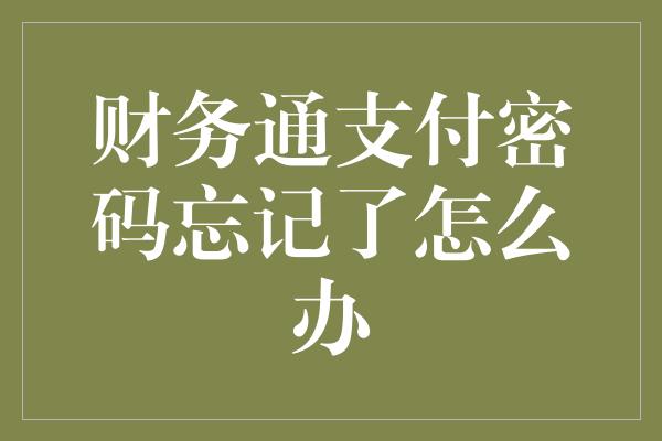 财务通支付密码忘记了怎么办