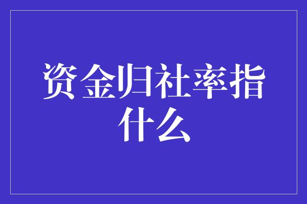 资金归社率指什么