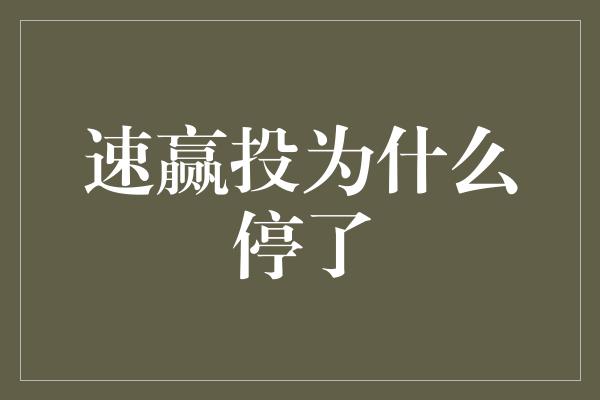 速赢投为什么停了