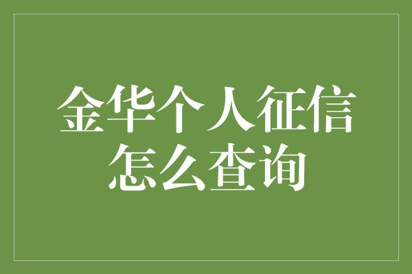 金华个人征信怎么查询