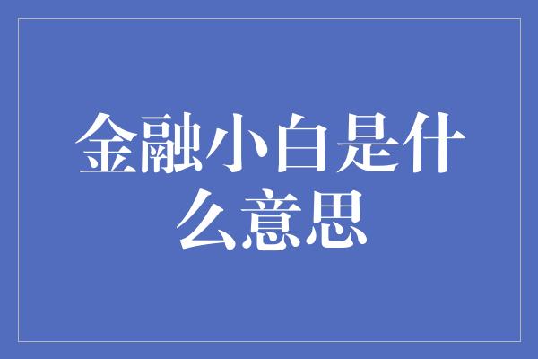 金融小白是什么意思