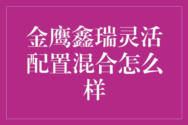 金鹰鑫瑞灵活配置混合怎么样