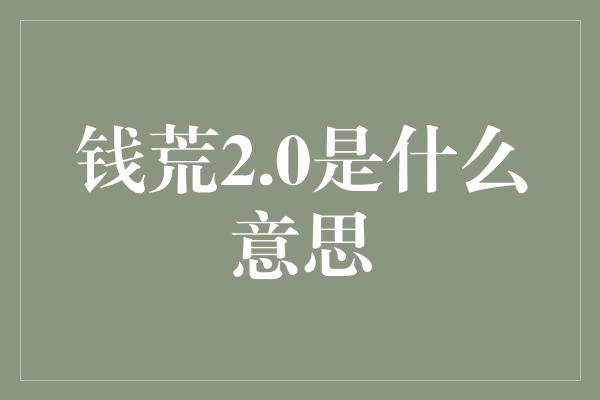 钱荒2.0是什么意思