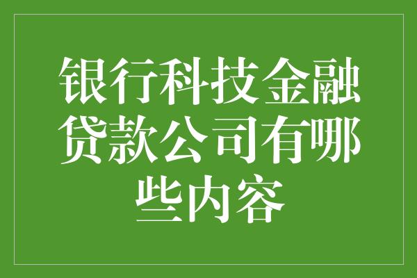 银行科技金融贷款公司有哪些内容