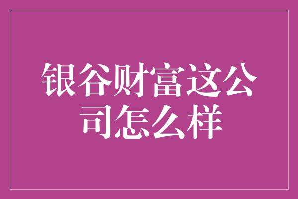 银谷财富这公司怎么样