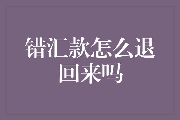 错汇款怎么退回来吗