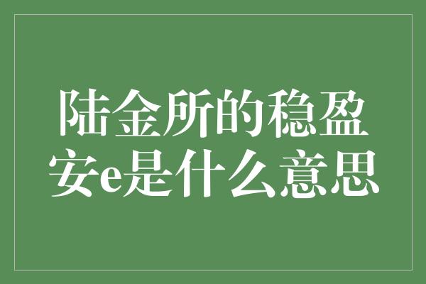 陆金所的稳盈安e是什么意思