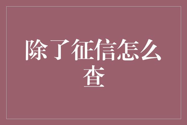 除了征信怎么查