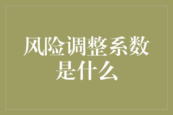 风险调整系数是什么