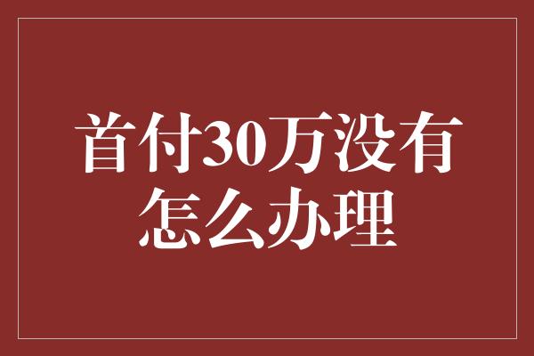 首付30万没有怎么办理